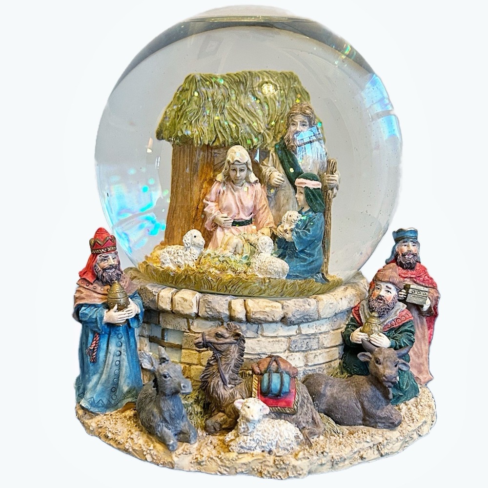 San Francisco Music Box‎ Co Nativity Snow Globe Holy Family Come All Ye Faithful